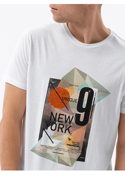 T-shirt męski z nadrukiem - biały V-16A S1434 ze sklepu ombre w kategorii T-shirty męskie - zdjęcie 142721191