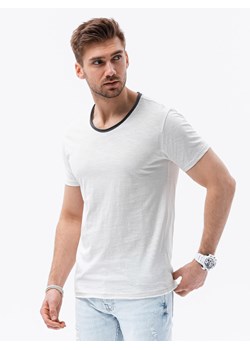 T-shirt męski bawełniany - ecru V6 S1385 ze sklepu ombre w kategorii T-shirty męskie - zdjęcie 142721251