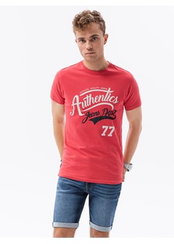 T-shirt męski z nadrukiem - czerwony V-22A S1434 ze sklepu ombre w kategorii T-shirty męskie - zdjęcie 142721390