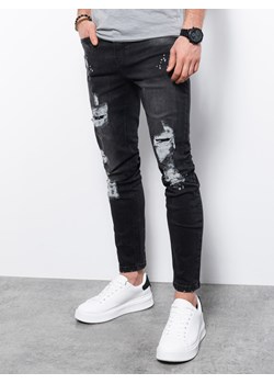 Spodnie męskie jeansowe z dziurami SLIM FIT - czarne V3 P1065 ze sklepu ombre w kategorii Jeansy męskie - zdjęcie 142722294