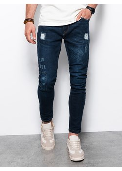 Spodnie męskie jeansowe SKINNY FIT - ciemnoniebieskie P1060 ze sklepu ombre w kategorii Jeansy męskie - zdjęcie 142722434