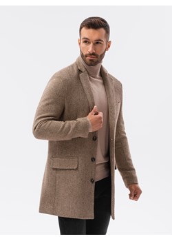 Płaszcz męski C431 - brązowy ze sklepu ombre w kategorii Płaszcze męskie - zdjęcie 142723430
