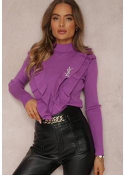 Fioletowy Golf z Falbankami Nerose ze sklepu Renee odzież w kategorii Swetry damskie - zdjęcie 142940240