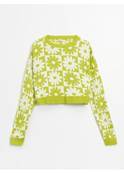 Luźny sweter z motywem kwiatów retro zielony - Wielobarwny ze sklepu House w kategorii Swetry damskie - zdjęcie 143059673
