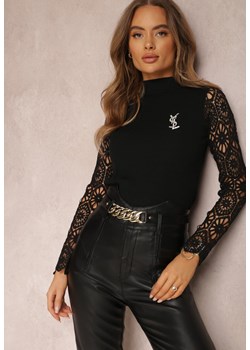 Czarny Golf z Koronkowym Rękawem Hakona ze sklepu Renee odzież w kategorii Swetry damskie - zdjęcie 143071552