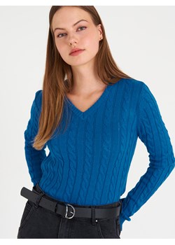 GATE Sweter z plecionym wzorem i dekoltem w szpic XS ze sklepu gateshop w kategorii Swetry damskie - zdjęcie 143090473