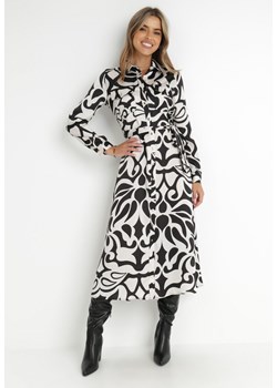 Czarno-Biała Sukienka Maxi Koszulowa Gojira ze sklepu Born2be Odzież w kategorii Sukienki - zdjęcie 143235914
