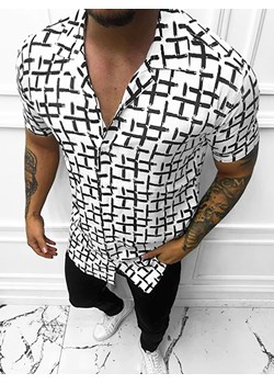 Koszula męska z krótkim rękawem biało-czarna OZONEE E/1400/35 ze sklepu ozonee.pl w kategorii Koszule męskie - zdjęcie 143247704