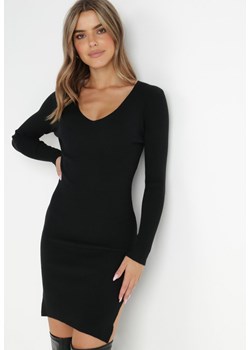 Czarna Sukienka z Prążkowanej Dzianiny Awer ze sklepu Born2be Odzież w kategorii Sukienki - zdjęcie 143270433