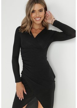 Czarna Sukienka Kopertowa z Asymetrycznym Dołem Audaios ze sklepu Born2be Odzież w kategorii Sukienki - zdjęcie 143372620