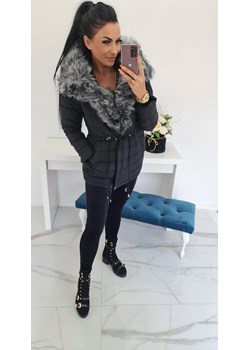zimowy puchowy płaszcz velma  z mega futrem i kapturem czarny ze sklepu STYLOWO w kategorii Płaszcze damskie - zdjęcie 143404764