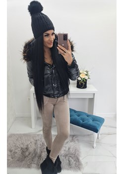 czarna jesienno- zimowa kurtka  princes w połysku z kapturem i futrem ze sklepu STYLOWO w kategorii Kurtki damskie - zdjęcie 143405001