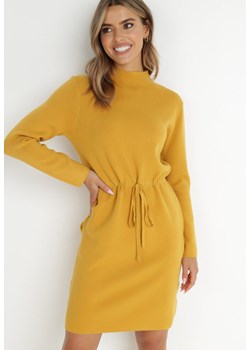Żółta Sukienka Dzianinowa z Półgolfem Senne ze sklepu Born2be Odzież w kategorii Sukienki - zdjęcie 143442044