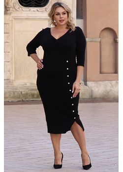 Sukienka bawełniana prążkowana dzianina dekolt na zakładkę ELIZABETH czarna PROMOCJA ze sklepu karko.pl w kategorii Sukienki - zdjęcie 143496492