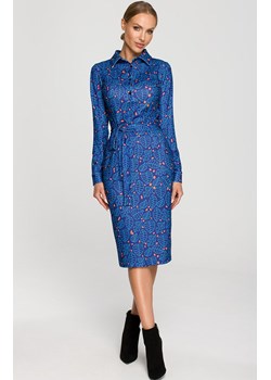 Sukienka ołówkowa z nadrukiem i kołnierzykiem M706/1, Kolor niebieski-wzór, Rozmiar L, MOE ze sklepu Primodo w kategorii Sukienki - zdjęcie 143566282