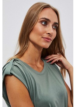 Bawełniana bluzka z krótkim rękawkiem oliwkowa ze sklepu Moodo.pl w kategorii Bluzki damskie - zdjęcie 143699252