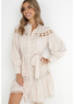 Jasnobeżowa Sukienka Koszulowa Semiphae ze sklepu Born2be Odzież w kategorii Sukienki - zdjęcie 143700542