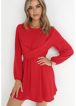 Czerwona Sukienka Rozkloszowana z Gumką w Pasie Selnaedo ze sklepu Born2be Odzież w kategorii Sukienki - zdjęcie 143700590