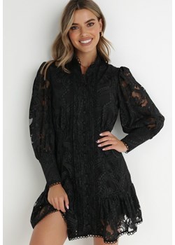 Czarna Sukienka Koronkowa z Falbanką Chloreina ze sklepu Born2be Odzież w kategorii Sukienki - zdjęcie 143700914