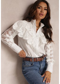 Biała Koszula z Falbanką i Koronką Nido ze sklepu Renee odzież w kategorii Koszule damskie - zdjęcie 143701063