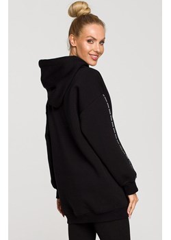 Czarna bluza oversize z kapturem i ozdobnymi lampasami M696, Kolor czarny, Rozmiar L, MOE ze sklepu Primodo w kategorii Bluzy damskie - zdjęcie 143765122