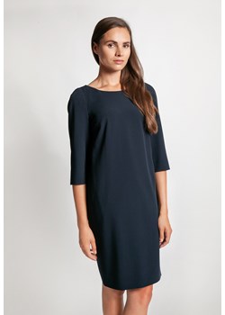 Granatowa taliowana sukienka z rękawem ¾ ze sklepu Molton w kategorii Sukienki - zdjęcie 143798094