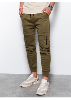 Spodnie męskie dresowe - oliwkowe V1 P1087 ze sklepu ombre w kategorii Spodnie męskie - zdjęcie 143804622