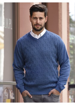 Sweter męski w serek - Alex - indygo - M ze sklepu Swetry Lasota w kategorii Swetry męskie - zdjęcie 143825664