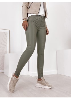 spodnie skórkowe gładkie khaki xs/34 ze sklepu UBRA w kategorii Spodnie damskie - zdjęcie 144092734