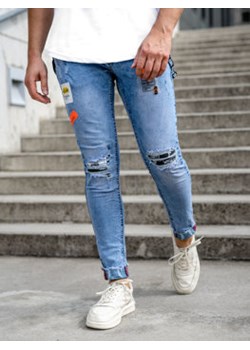 Niebieskie spodnie jeansowe męskie slim fit z szelkami Denley KS2102-2 ze sklepu Denley w kategorii Jeansy męskie - zdjęcie 144264493