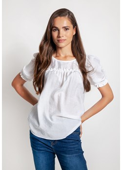 Biała bluzka z wiskozy z ozdobnym marszczeniem ze sklepu Molton w kategorii Bluzki damskie - zdjęcie 144280370