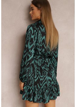 Zielona Sukienka Koszulowa z Wiązanym Paskiem i Falbankami Khristina ze sklepu Renee odzież w kategorii Sukienki - zdjęcie 144455263