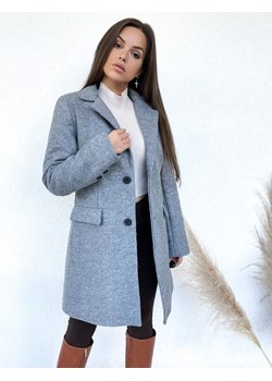 elegancki wiosenny klasyczny płaszcz na guziki elite szary melanż ze sklepu STYLOWO w kategorii Płaszcze damskie - zdjęcie 144665681