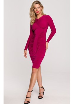 Sukienka mini z marszczeniem w kolorze rubinowym K140, Kolor rubinowy, Rozmiar L, makover ze sklepu Primodo w kategorii Sukienki - zdjęcie 144696953