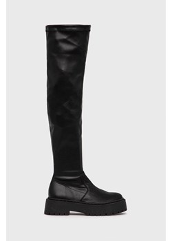 Steve Madden Kozaki skórzane Esmee Boot damskie kolor czarny na płaskim obcasie SM11001585 ze sklepu ANSWEAR.com w kategorii Kozaki damskie - zdjęcie 144735763