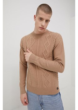 Superdry sweter wełniany męski kolor beżowy ze sklepu ANSWEAR.com w kategorii Swetry męskie - zdjęcie 144739042