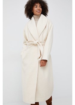 Selected Femme płaszcz z domieszką wełny kolor beżowy przejściowy oversize ze sklepu ANSWEAR.com w kategorii Płaszcze damskie - zdjęcie 144744633
