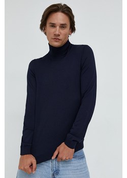 BOSS sweter wełniany męski kolor granatowy lekki z golferm 50468262 ze sklepu ANSWEAR.com w kategorii Swetry męskie - zdjęcie 144764574