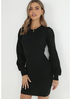 Czarna Sukienka Dzianinowa z Bufiastym Rękawem Janoah ze sklepu Born2be Odzież w kategorii Sukienki - zdjęcie 144784550