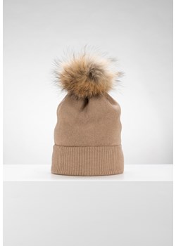 Brązowa czapka z wełną z odpinanym pomponem ze sklepu Molton w kategorii Czapki zimowe damskie - zdjęcie 144802561