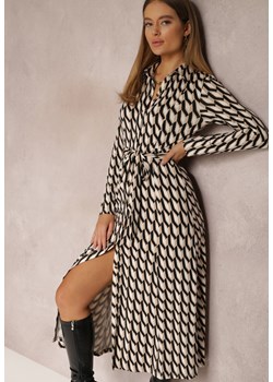 Jasnobeżowa Sukienka Koszulowa w Geometryczny Wzór Fendwe ze sklepu Renee odzież w kategorii Sukienki - zdjęcie 144881830