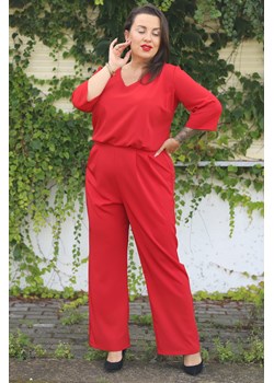 Kombinezon na wesele ekskluzywny zwiewne szerokie spodnie KATRINA czerwony ze sklepu karko.pl w kategorii Kombinezony damskie - zdjęcie 144931862