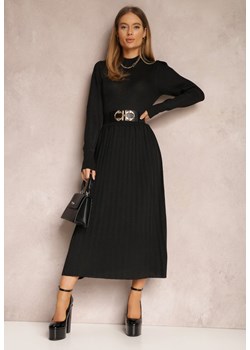 Czarna Sukienka Plisowana z Metaliczną Nitką Vwelsem ze sklepu Renee odzież w kategorii Sukienki - zdjęcie 145036183