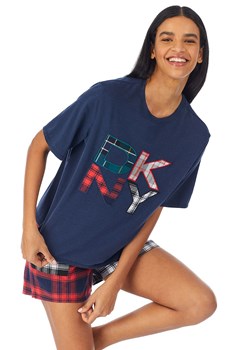 DKNY bawełniana piżama damska z krótkimi rękawami i krótkimi nogawkami YI2522591, Kolor granatowy-wzór, Rozmiar S, DKNY ze sklepu Intymna w kategorii Piżamy damskie - zdjęcie 145041804