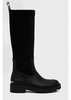 Calvin Klein Jeans kalosze High Rainboot Neoprene damskie kolor czarny na płaskim obcasie ze sklepu ANSWEAR.com w kategorii Kalosze damskie - zdjęcie 145049502