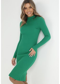 Zielona Sukienka Dzianinowa z Kaszmirem Klymiche ze sklepu Born2be Odzież w kategorii Sukienki - zdjęcie 145075950