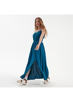 Wiskozowa sukienka z podkreśloną talią i guzikami turkusowa - Khaki ze sklepu House w kategorii Sukienki - zdjęcie 145175853