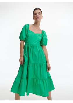 Reserved - Bawełniana sukienka z falbanami - Zielony ze sklepu Reserved w kategorii Sukienki - zdjęcie 145198002