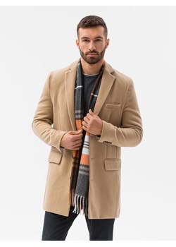 Płaszcz męski klasyczny jednorzędowy - piaskowy V2 C432 ze sklepu ombre w kategorii Płaszcze męskie - zdjęcie 145217431