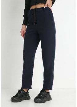 Granatowe Spodnie Regular z Gumką w Pasie Halima ze sklepu Born2be Odzież w kategorii Spodnie damskie - zdjęcie 145412053